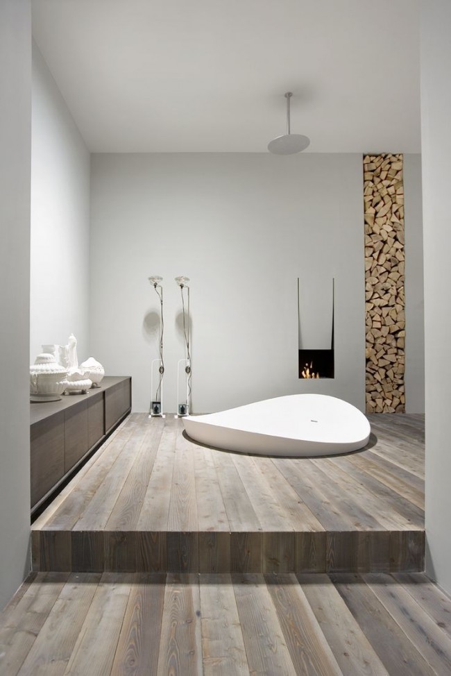 μπάνιο με ξύλο πέτρα
